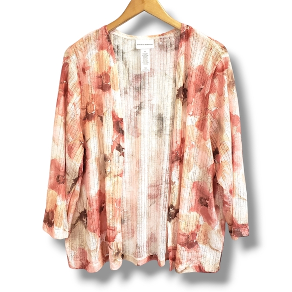Alfred Dunner Peach and Beige Floral Print Knit Open Cardigan Size XL - Picture 1 of 8